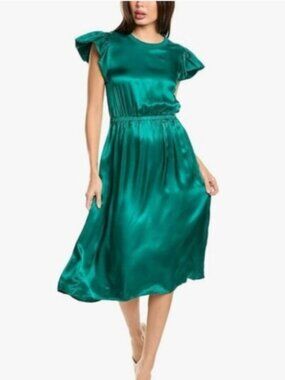 Nation Los Angeles Ruby Midi Dress Flutter Sleeve in Emerald
